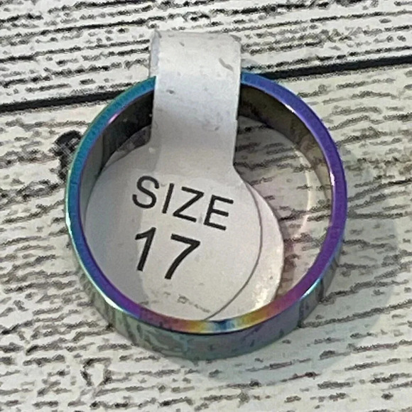 Stainless steel band Ring US size 6/size 17 UK rainbow with flower design - Picture 5 of 9